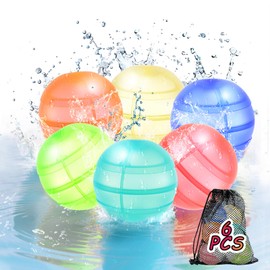 Self Sealing Reusable Water Balloons for Kids 6 PCS Refillable Silicone Water Balloons Quick Fill Water Balls Toys Splash Ball Water Bomb Outdoor Summer Toys Pool Beach Games for Kids Boys Girls