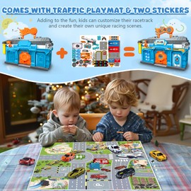 Race Tracks for Kids Ages 3-5, Racing Car Toys Set with Foldable 2 Layer Track and 6 Alloy Race Cars for Toddlers Boys, Best Birthday Xmas Gifts for Kids Age 3 4 5 6+ Years Old (Blue)