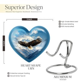 YATHABHISA Eagle Heart Urn Keepsake, Mini Urns for Human Ashes, Cremation Small Ash Container, Memorial Gift for Grandfather & Grandmother, Blue, 3 Inch