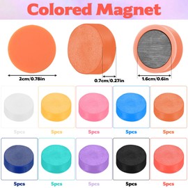 Aoyfuwell Whiteboard Magnets for Magnetic Board, Pack of 50 Fridge Magnets Strong, Round Colourful Fridge Magnets for Blackboard, Photo, Paper, School, Office, White Board, Magnetic Wall, Locker, Pin