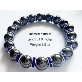 Magnetic Bracelet for Men and Women, Hematite Bracelet, 8/10 mm, Improves Sleep, Relieves Joint Pain, Eliminates Static Electricity (A-Class Magnet + Blue, 10 mm, 7.87 Inch))
