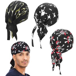 Pack of 3 Hats, Headscarf, Cap, Bandana, Headscarf, Men's Running Hats, Sweat-Absorbing, Breathable Sports Headwear, Hub Caps, Moisture-Wicking Pirate Hats, Skull Hats, Helmet Lining, Cotton, black