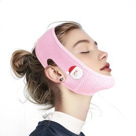 Yuibthr Chin Strap for Sleeping, V Line Lifting Mask, Reusable Face Strap, Jaw Exerciser (Pink-Santa Face-D)