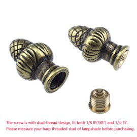 MARRTEUM Bronze Brass Solid Lamp Finial Cap Knob Retro Lamp Finial Decoration with Dual-Thread Screw for Lamp Shade Holder Harp Tops, Fit Both 1/8 IP(3/8") and 1/4-27, 2 Pack