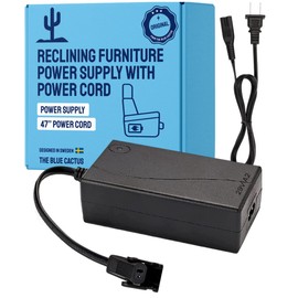 The Blue Cactus Company Reclining Furniture Power Supply with 47" Power Cord - Class 2, 2-Pin Furniture Connector - Gaming Chair & Electric Recliner Power Cord Replacement
