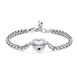 Mnicremation Urn Bracelet for Ashes Heart Locket Cremation Bracelet Memorial Adjustable Ash Link Holder Bangle Link Chain Women - Always in my heart, Stainless Steel, No Gemstone
