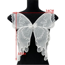 Embroidered Butterfly Patches Mesh Layer Organza Lace Collar Appliques Sew On Patch Wing DIY Clothing Pajamas Dresses Craft Decoration (White)