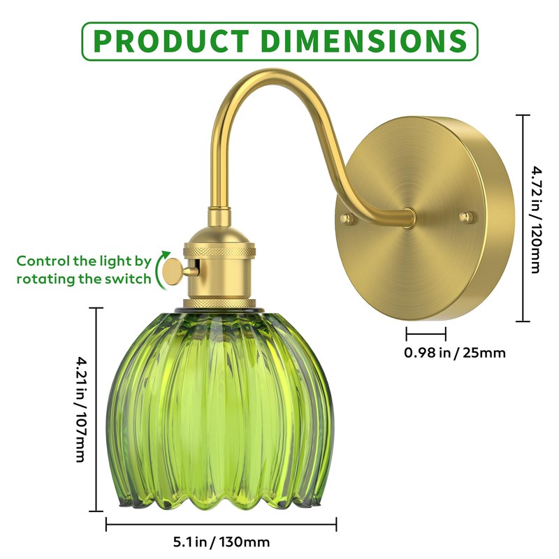 Phaosio Vintage Tulip Green Glass Shade Hardwired Wall Sconce –