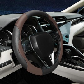 Mihecor Steering Wheel Cover Universal Standard Size 14.5-15 inch, Breathable Microfiber Leather, Anti-Slip, Soft Grip, Sporty Design, Fits for Cars SUVs Trucks, Black and Chocolate Brown