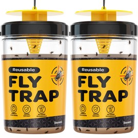 Fly Traps Outdoor [Set of 2] with Dissolvable Non-Toxic Bait - Reusable Hanging Bug Catcher Killer for All Flies for Outside Bug Control Patios, Barns, Ranches Etc. Hanging Fly Traps with Tie Included