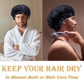 Shower Cap for Men, Waterproof Bath Shower Caps Double Layer Reusable Reusable Satin Bonnets Adjustable Elastic Bathing Hair Cap for Men Women