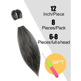 KAVSORAPI Salt and Pepper Braiding Hair 12 Inch Pre Stretched Hair Short Straight Crochet Braids Yaki Texture Synthetic Fiber 8 Packs (Salt and Pepper)