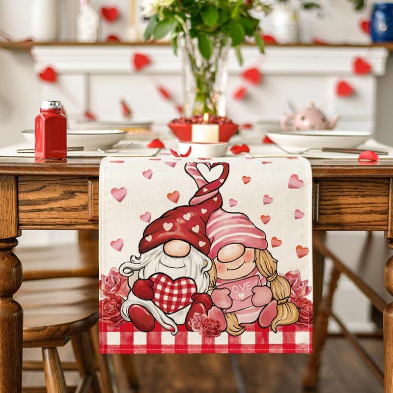 Niviy Valentines Gnome Table Runner 13 x 48 Inch, Plaid
