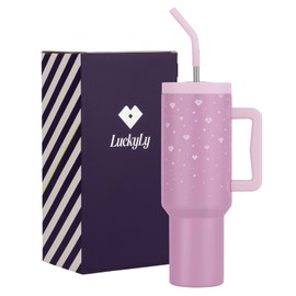 LuckyLy Vaso Térmico de Acero Inoxidable 40 Oz (1200ML) para Frío y Caliente, Termo para Café y Botella de Agua con Popote, Doble Aislamiento Hermético, Regalos para Mujer y Mamá – Modelo Tiana, Rosa