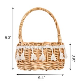 WRINGKIT 2 Pack Flower Girl Basket, Small Wicker Basket with Silk Petals, White Ribbon, Plastic Liner, Decorative Woven Willow Rattan Basket for Wedding, Gifts, Camping, Home Decor
