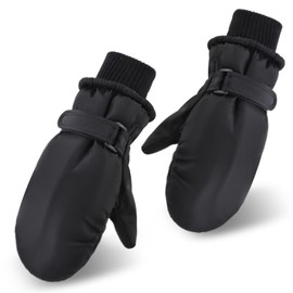 Peecabe Kid Winter Glove Toddler Boys Girls Ski Mittens Warm Fleeced Lined Snow Gloves (Black)