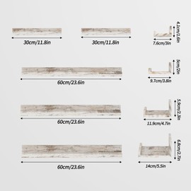 Lyeasw Distressed White 24 inch Floating Shelves for Wall Set of 5, Wall Mounted Shelves with Lip for Bathroom, Bedroom, Kitchen, Office
