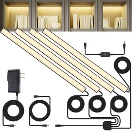 JUSJUBR 4x12 Inch Natural White 4500K Shelf Lights, Dimmable Shelf Lighting with Memory Function, Ultra-Thin Black LED Light Bars for Cabinet, Display Case and Bookshelf