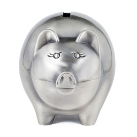 Creative Gifts International Large Pewter Pig Piggy Bank for Kids, Newborn Gift, Silver, Brushed Non-Tarnish Nickel Plated Finish, 3" x 3.75", Gift Box Included
