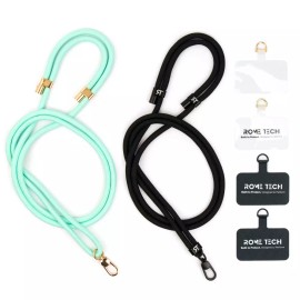 Rome Tech Universal Cross Body Nylon Patch Phone Lanyard Mobile Phone Strap Adjustable - Black | MintGreen