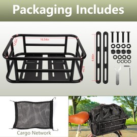 Rear Bike Basket,Bike Basket with Waterproof Liner and Cargo Net,Easy to Install,Maximum Load 100LB,Large Adults Bicycle Baskets Back of E-Bike and Bicycle