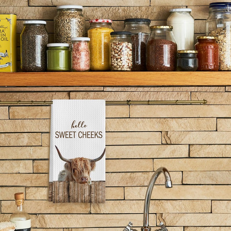 Qpenm Hello Sweet Cheeks Highland Cow Bathroom Hand Towels, Cow