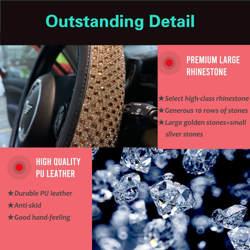 PINCTROT D Shaped Bling Comfy Steering Wheel Cover with Jumbo