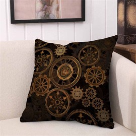 Husandy Throw Pillow Covers Steampunk Steam Punk Gears Clock Abstract Gold Technology Vintage Bronze Century Pillow Case 18x18 Inch Cushion Cover for Home Party Decor