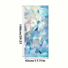 HOMETITUTE Stained Glass Window Film Blue Geometry Iridescent Flakes Window Privacy Film Stained Decals Static Cling Sun Blocking Decor for Home Office Windows Door Glass Partitions 17.7x39.3 inch