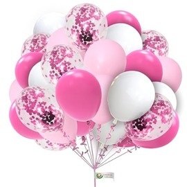 Round Balloons 30 Pack 10 Inch White Pink & Hot-Pink with Pink Confetti Balloons for Birthday Party Decorations Balloons for Kids Party Baby Shower Engagement Wedding Party and Other Festivals.