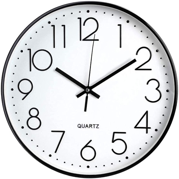 Tebery 30 cm Wall Clock without Ticking, Modern, Silent, Large Clock Face, Black