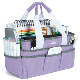 JJRING Craft Organizer Tote Bag, Art Storage Caddy with Multiple Pockets, Lilac Sewing Bag for Art, Craft, Scrapbooking, School, Medical, and Office Supplies Storage