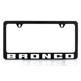 Ford Bronco Metal License Plate Frame Tag Holder - Black with White
