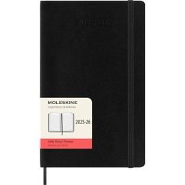 Moleskine Daily Calendar 2025-2026, 18-Month Daily Planner with Soft Cover and Elastic Band, Large Format 13 x 21 cm, Black