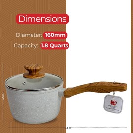 SALFORD 1.8 Quarts Aluminum Saucepan with Glass Lid – Nonstick Forged, Soft-Touch Wood Handle – Ideal for Boiling, Simmering & Sauces, Induction Compatible, PFOA-Free