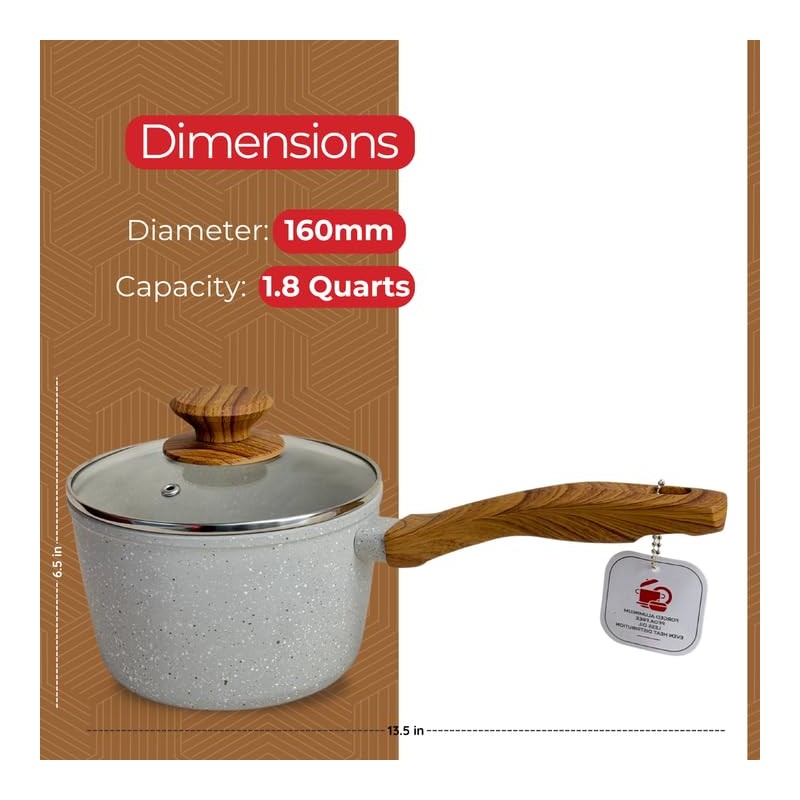SALFORD 1.8 Quarts Aluminum Saucepan with Glass Lid – Nonstick