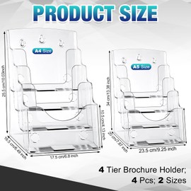 Thyle 4 Pack Acrylic Brochure Stand 4 Tier Brochure Holder Display 8.5 x 11 Inch and 5.5 x 8.2 Inch Pamphlet Display Holder Flyer Brochure Holder Literature Organizer for Wall Mount or Countertop