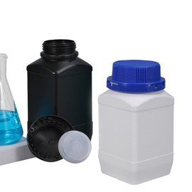 Lxoraziy Pack of 6 500 ml Wide Mouth Bottles, HDPE Plastic Bottles with Screw Caps, Empty Chemical Bottles, Laboratory Bottle for Laboratory, Kitchen or Hobby (Black)