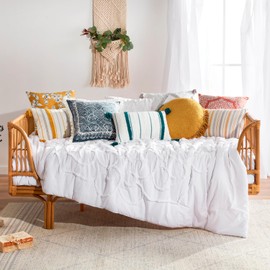 Indigo Ink - Decorative Pillow, Round Cotton Pillow with Tassels, Throw Pillows for Couch or Bed, Boho Home Decor, 20" x 20" (Tufted Medallion Collection, Gold)