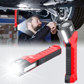 WEPPGO Rechargeable LED Work Light, 1200 Lumens Work Light with 160° Swivel Head, Magnetic Base & Hook, Magnetic Work Lights with 6 Lighting Modes for Car Repairs, Emergencies, and Power Outages (Red)