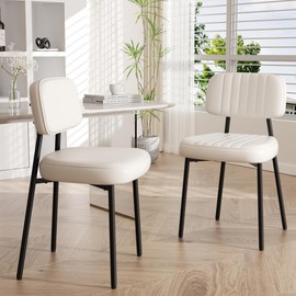 choairy Dining Chairs Set of 2, Modern Faux Leather Dining Chairs with Thick Cushions Seat Back and Metal Legs, Comfy Upholstered Kitchen Chairs for Dining Living Room (White)