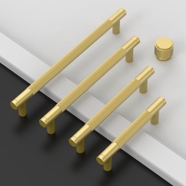 Amerdeco Pack of 10 Matte Gold Knurled Cabinet Handles 160 mm Hole Spacing, Aluminium Handles for Kitchen Cabinets & Furniture Handles for Drawers