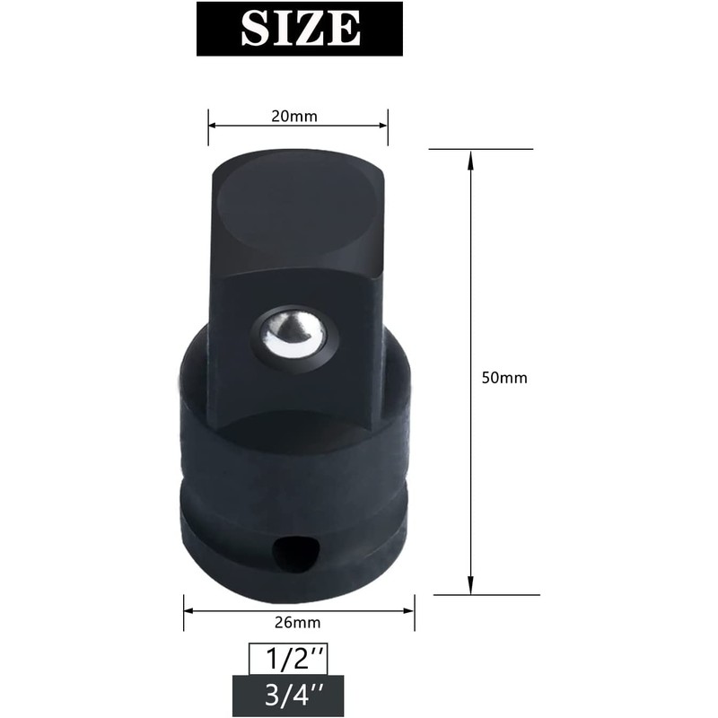 Drado 1/2" Drive (F) x 3/4" (M) Impact Socket Adapter,