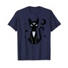 Gothic Witchy Black Cat with Moon Mystical Stars Night Art