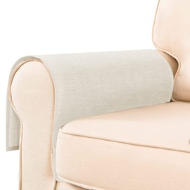 Guken Armrest Covers for Arms, Sofa Arm Covers for Living Room Loveseat Sofa Couch Recliner Armchair Slipcover Sofa Arm Protector for Pets, Set of 2 Textured Linen Woven Look Flat Edge, Champagne