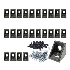 (24 Sets) 90 Degree Right Angle Black L Profile Connector, Aluminium Rail Accessories, 2020 Series Aluminium Extrusion Profile Accessories, with Mounting Screws and Nuts, Allen Key