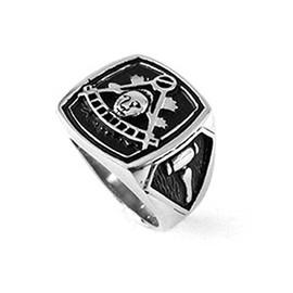 Masonic Rings - Masonic Past Master Emblem with Gavels on sides - Freemason Ring / Mason's Ring - Stainless Steel Jewelry for Freemasons (Size 09)