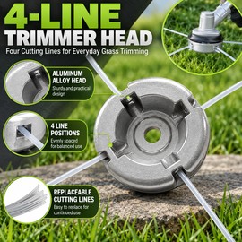 Universal Trimmer Head for Lawn & Weed Cutting – Aluminum Alloy Head with 4 Replacement Lines for Outdoor Yard Care