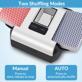 Automatic Card Shuffler 1-2 Deck Electric Shuffling Machine, AUTO & Manual Mode, Portable Shuffler Low Noise with 2000mAh Rechargeable Battery for UNO, Poker, Mahjong, Bridge, Spades, Rummy, Casino