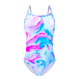 Snowheart Traje de baño de una pieza sin mangas para niñas, traje de baño de verano para playa de 2 a 12 años, Graffiti azul rojo, 7-8 Años